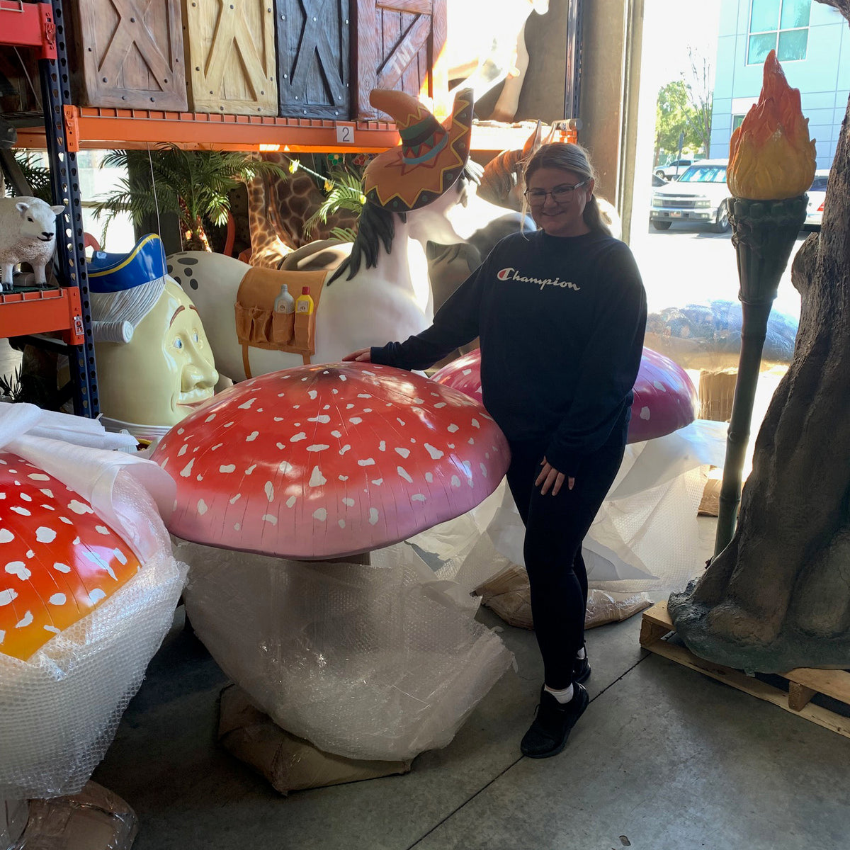 Large Pink Mushroom Over Sized Statue