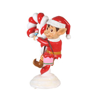 Red Elf On Candy Cane Statue