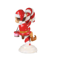 Red Elf On Candy Cane Statue