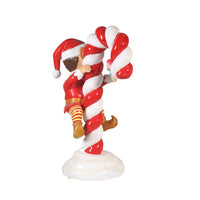 Red Elf On Candy Cane Statue