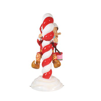 Red Elf On Candy Cane Statue