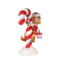 Red Elf On Candy Cane Statue