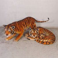 Bengal Tiger With Cub Life Size Statue