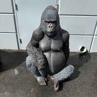 Small Silver Back Gorilla Sitting Life Size Statue