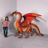 Large Red Dragon Standing Life Size Statue