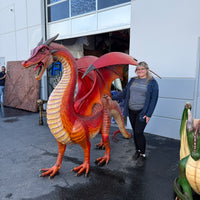 Large Red Dragon Standing Life Size Statue