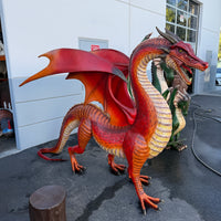 Large Red Dragon Standing Life Size Statue