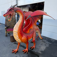 Large Red Dragon Standing Life Size Statue