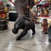 Silver Back Gorilla With Baby Life Size Statue