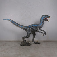 Blue Velociraptor Dinosaur Life Size Statue