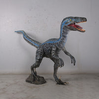 Blue Velociraptor Dinosaur Life Size Statue