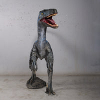 Blue Velociraptor Dinosaur Life Size Statue