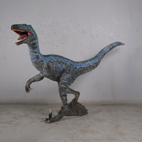 Blue Velociraptor Dinosaur Life Size Statue