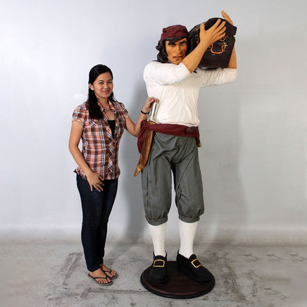 Pirate Captain With Chest Life Size Statue - LM Treasures 