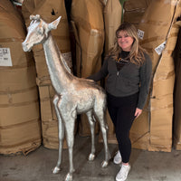 Silver Baby Giraffe Life Size Statue