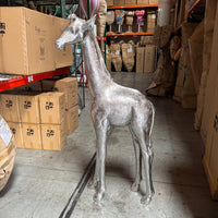 Silver Baby Giraffe Life Size Statue