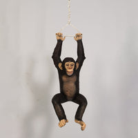 Monkey Chimpanzee Hanging On Rope Life Size Statue