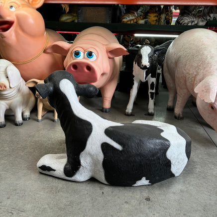 New Born Holstein Calf Laying Life Size Statue - LM Treasures 