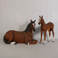 Brown Horse Resting Life Size Statue