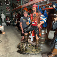 Pirate Captain With Barrel Life Size Statue