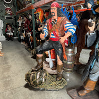 Pirate Captain With Barrel Life Size Statue