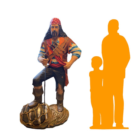 Pirate Captain With Barrel Life Size Statue - LM Treasures 