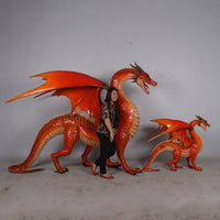 Large Red Dragon Standing Life Size Statue