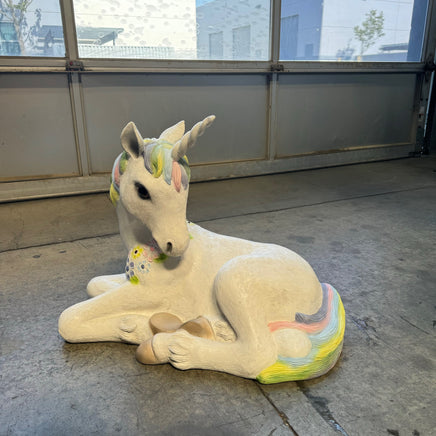 Baby Rainbow Unicorn Resting Life Size Statue - LM Treasures 