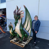 Large Green Dragon Sitting Life Size Statue