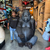 Large Silver Back Gorilla Sitting Life Size Statue