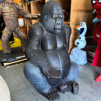 Large Silver Back Gorilla Sitting Life Size Statue