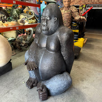 Large Silver Back Gorilla Sitting Life Size Statue