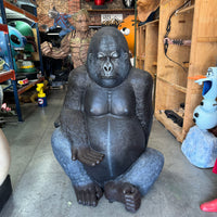 Large Silver Back Gorilla Sitting Life Size Statue