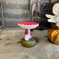 Red Mushroom Side Table Over Sized Statue