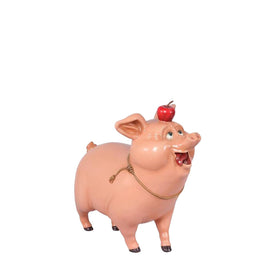 Comic Pig With Apple Life Size Statue