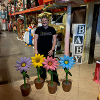 Small Pink Sunflower In Pot Flower Statue