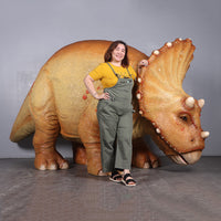 Orange Triceratops Baby Dinosaur Life Size Statue