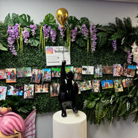 Black Bear with Balloon on Pedestal Statue