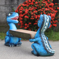 Child's Velociraptor Dinosaur Bench Statue