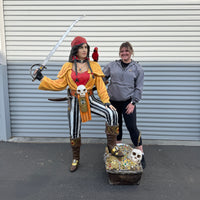 Lady Pirate With Treasure Chest Life Size Statue