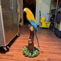 Mutation Macaw Yellow Blue Parrot On Branch Life Size Statue