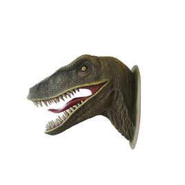 Green Velociraptor Dinosaur Head Life Size Statue