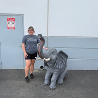 Baby Sitting Elephant Trunk Up With Tusks Statue