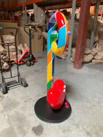 Rainbow Swirl Candy Cane With Heart Over Sized Statue