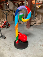 Rainbow Swirl Candy Cane With Heart Over Sized Statue