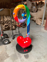 Rainbow Swirl Candy Cane With Heart Over Sized Statue