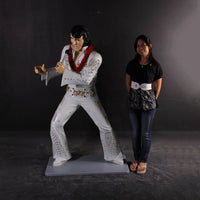 Singer Elvis In White Standing Life Size Statue