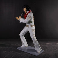 Singer Elvis In White Standing Life Size Statue