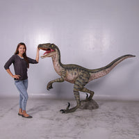 Green Velociraptor Dinosaur Life Size Statue